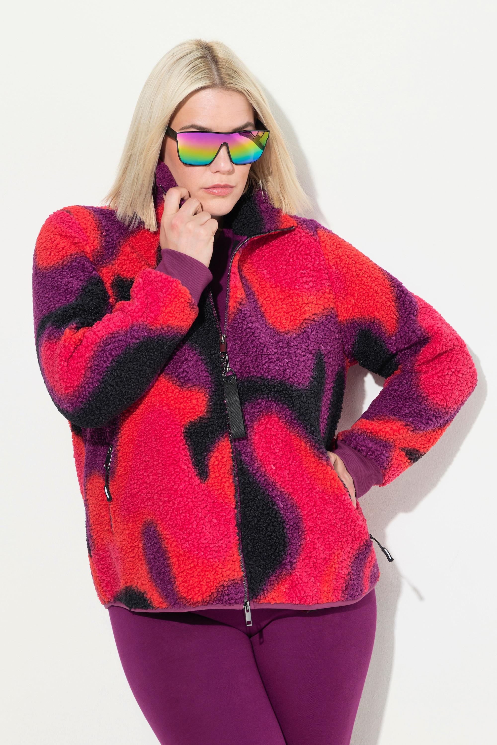 Ulla Popken Giacca in Pile Collo Alto Tasche con Zip  