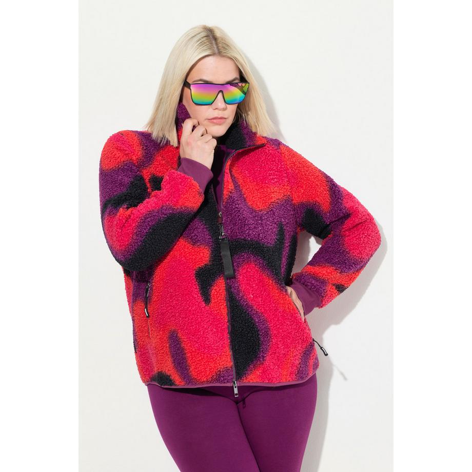 Ulla Popken Giacca in Pile Collo Alto Tasche con Zip  