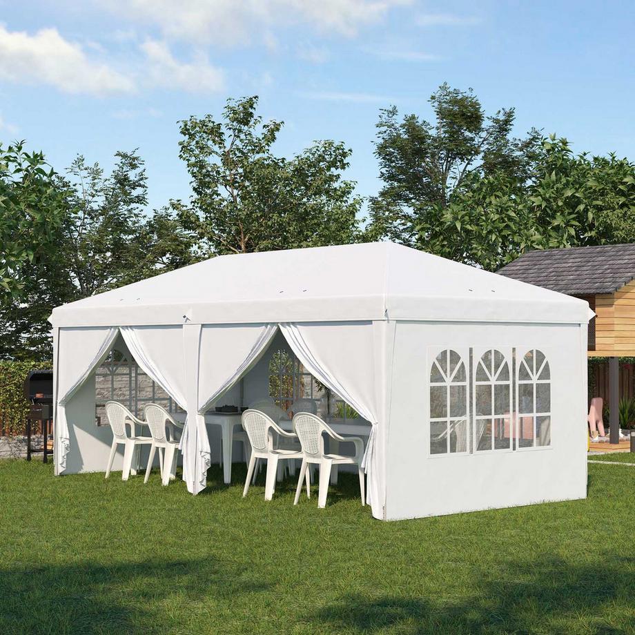 Northio Gazebo 5,85 x 2,95 m, padiglione da giardino pieghevole con protezione UV, tenda per feste con pareti laterali e finestre, porte con cerniera, acciaio bianco  