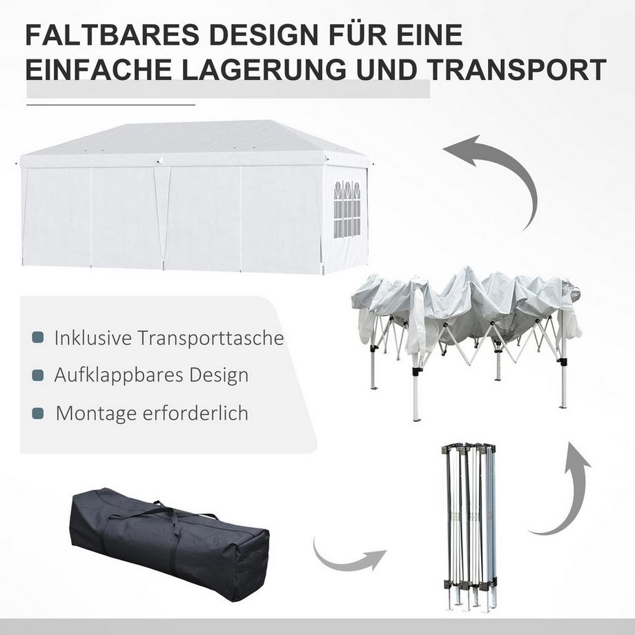 Northio Gazebo 5,85 x 2,95 m, padiglione da giardino pieghevole con protezione UV, tenda per feste con pareti laterali e finestre, porte con cerniera, acciaio bianco  