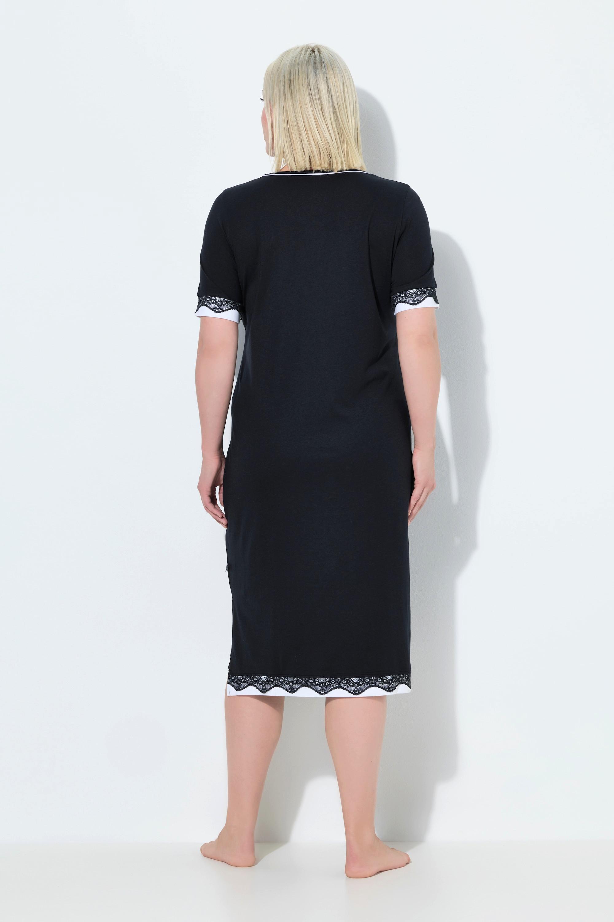 Ulla Popken Nachthemd Spitzenkanten Rundhals Halbarm  