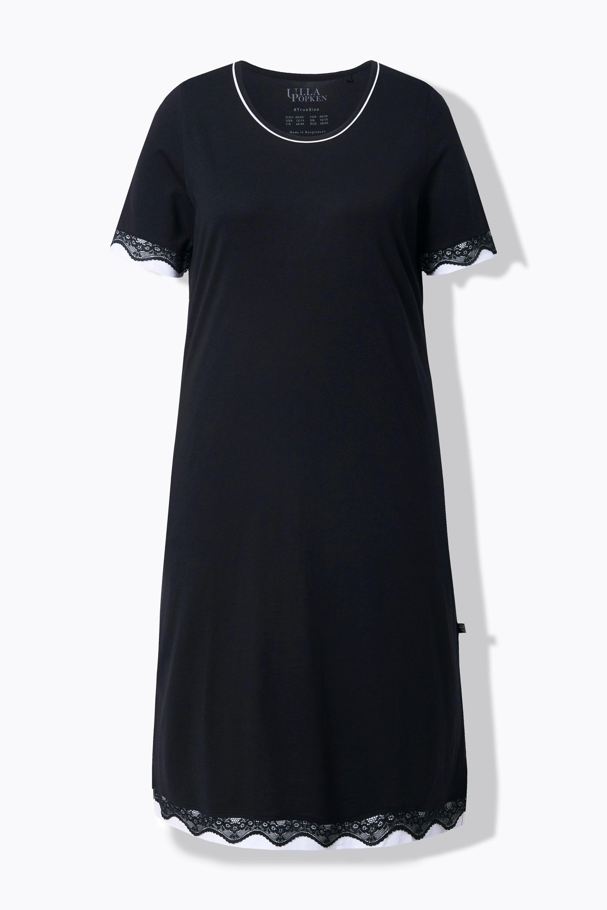 Ulla Popken Nachthemd Spitzenkanten Rundhals Halbarm  