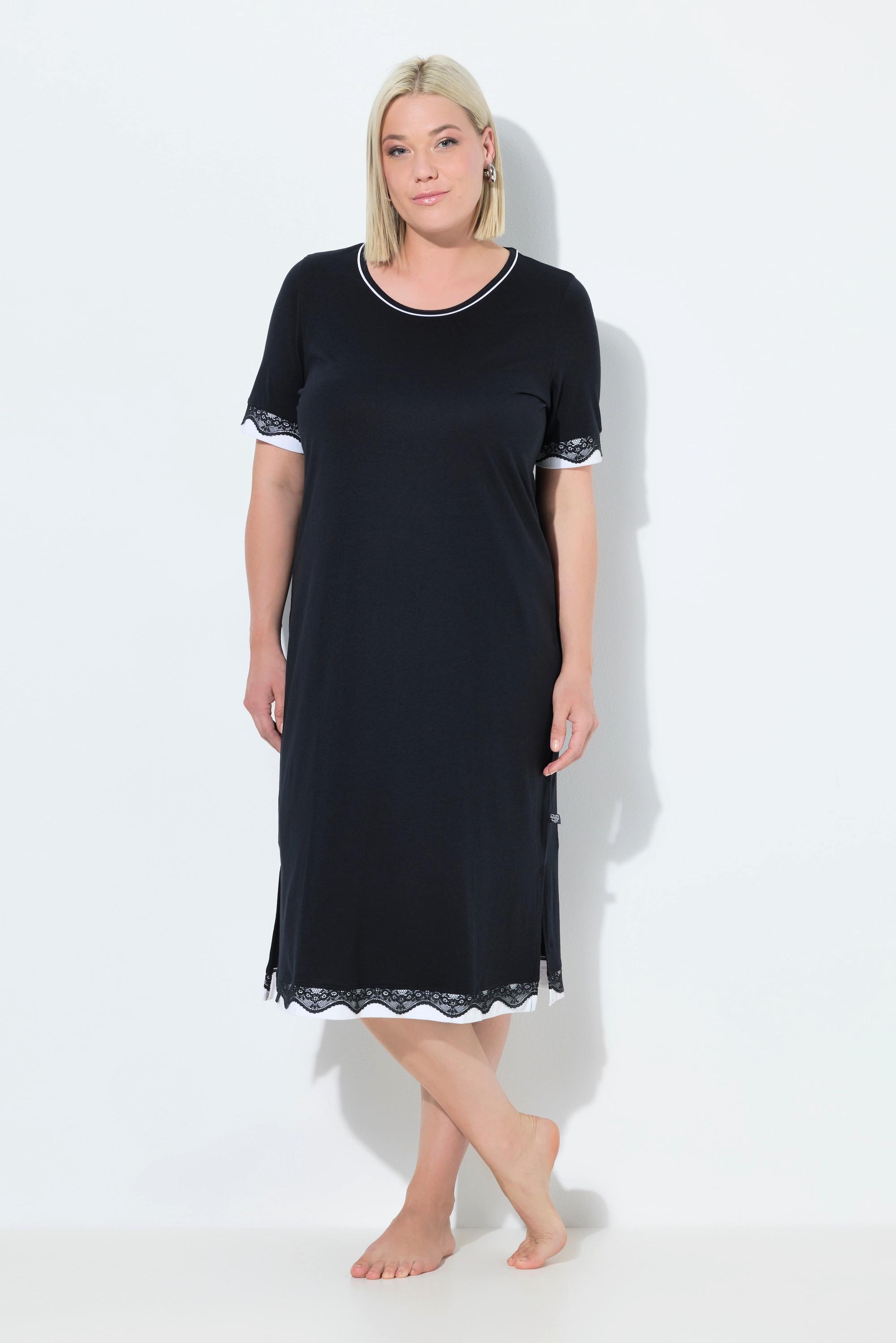 Ulla Popken Nachthemd Spitzenkanten Rundhals Halbarm  