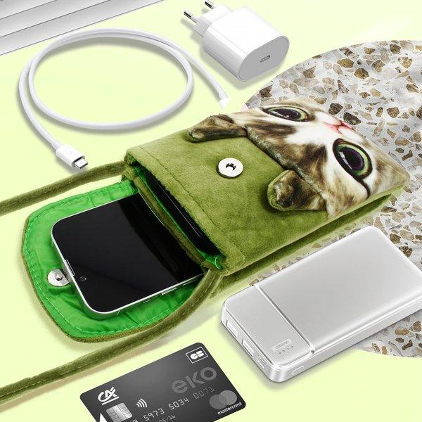 Avizar  Pochette Téléphone Design Chat Vert 