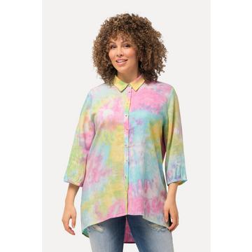 Leinenmix-Bluse, Batik-Druck, Hemdkragen, 3/4-Arm