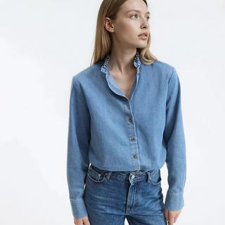 La Redoute Collections Langarm Bluse mit gerüschtem Stehkragen  