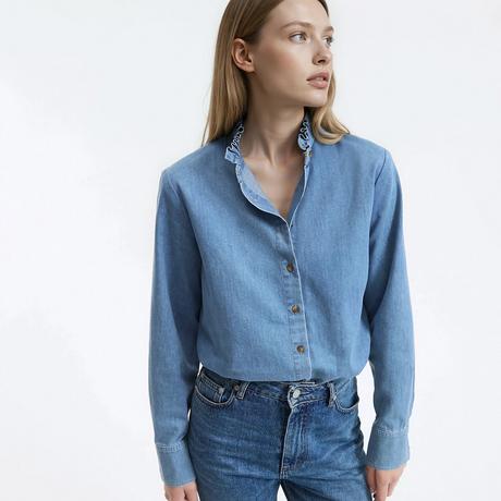 La Redoute Collections Langarm Bluse mit gerüschtem Stehkragen  