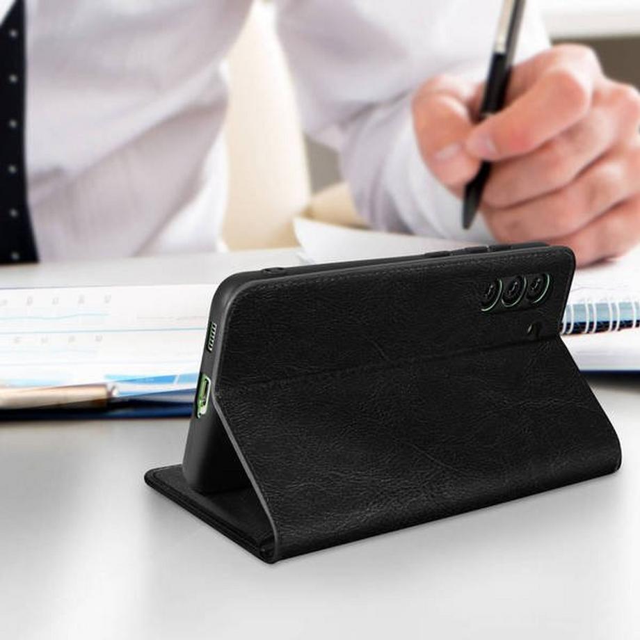 Avizar  Étui Cuir véritable Samsung S21 FE Noir 