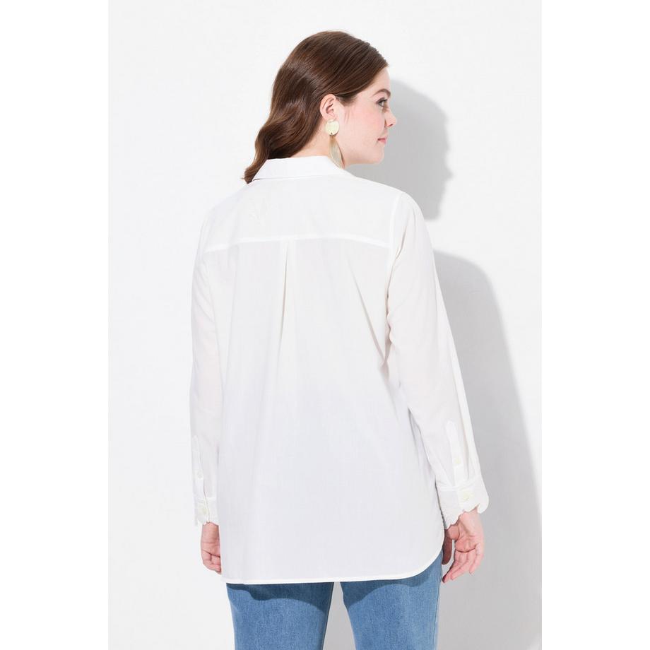 Ulla Popken Tunica Ricami Colletto Camicia Manica Lunga Cotone Biologico  