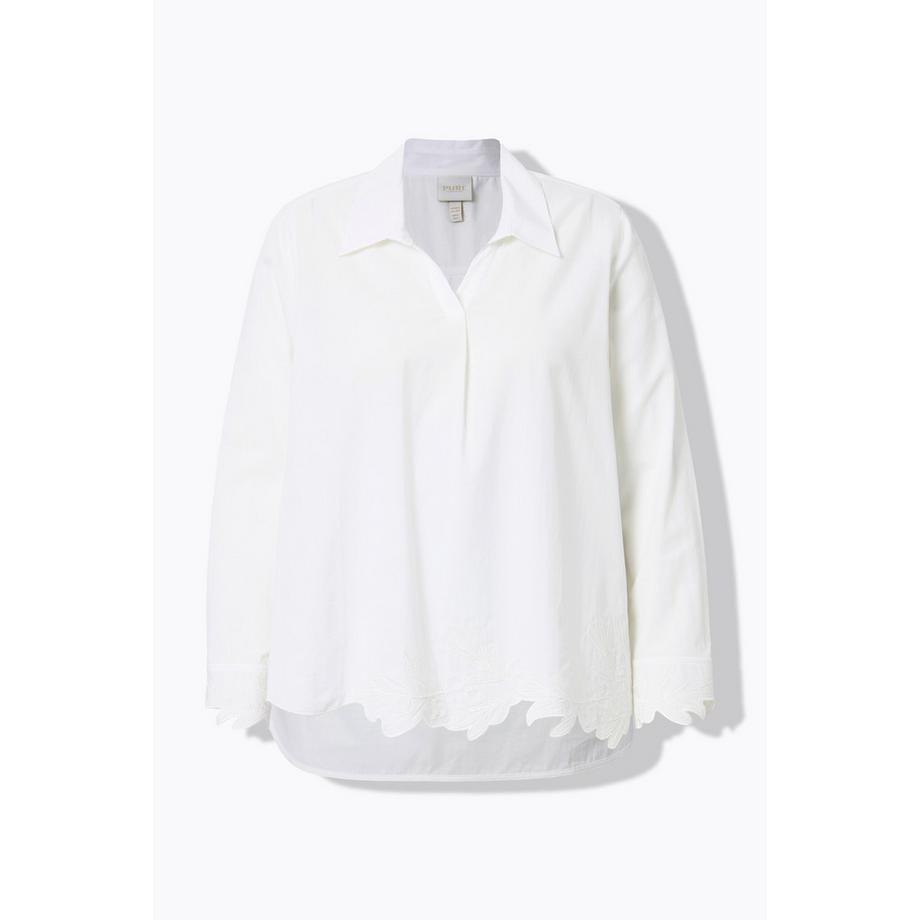 Ulla Popken Tunica Ricami Colletto Camicia Manica Lunga Cotone Biologico  
