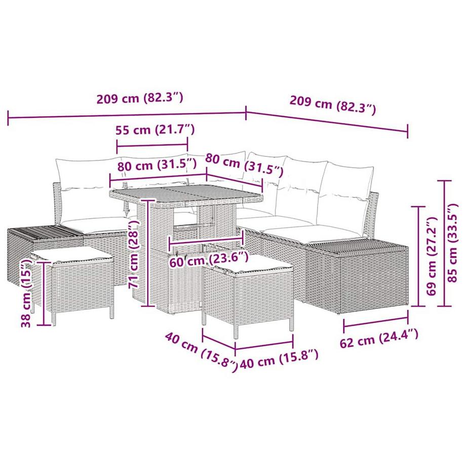 VidaXL Mobilier de jardin poly rattan  