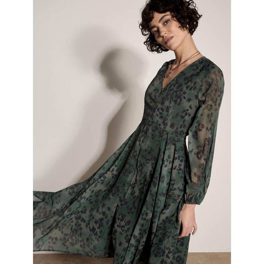 APRICOT Robe mi-longue en mousseline à imprimé léopard  