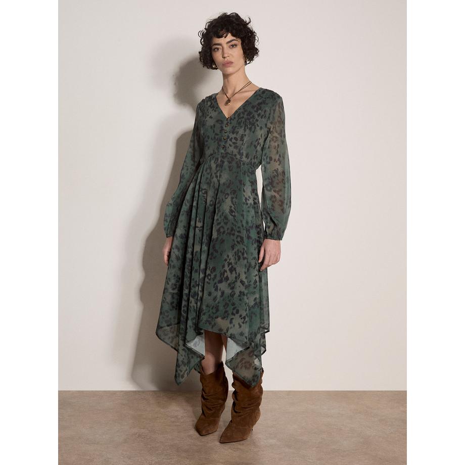 Robe mi-longue en mousseline à imprimé léopard