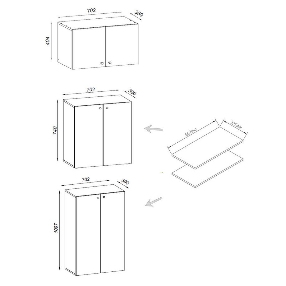 VCM XXL Büroschrank mit 5 Fächern und einem Aufsatz | moderner Aktenschrank mit Drehtüren | Maße ca. H. 223 x B. 70 x T. 39 cm – Lona 5-Fach  