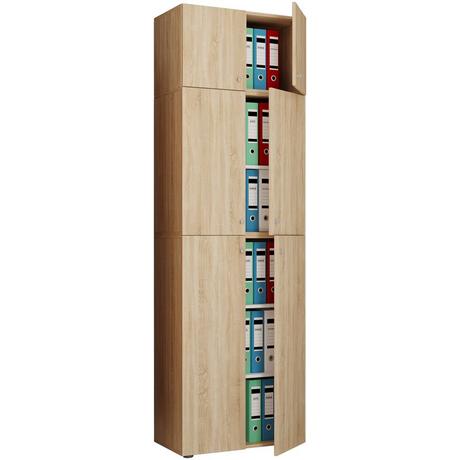 VCM XXL Büroschrank mit 5 Fächern und einem Aufsatz | moderner Aktenschrank mit Drehtüren | Maße ca. H. 223 x B. 70 x T. 39 cm – Lona 5-Fach  