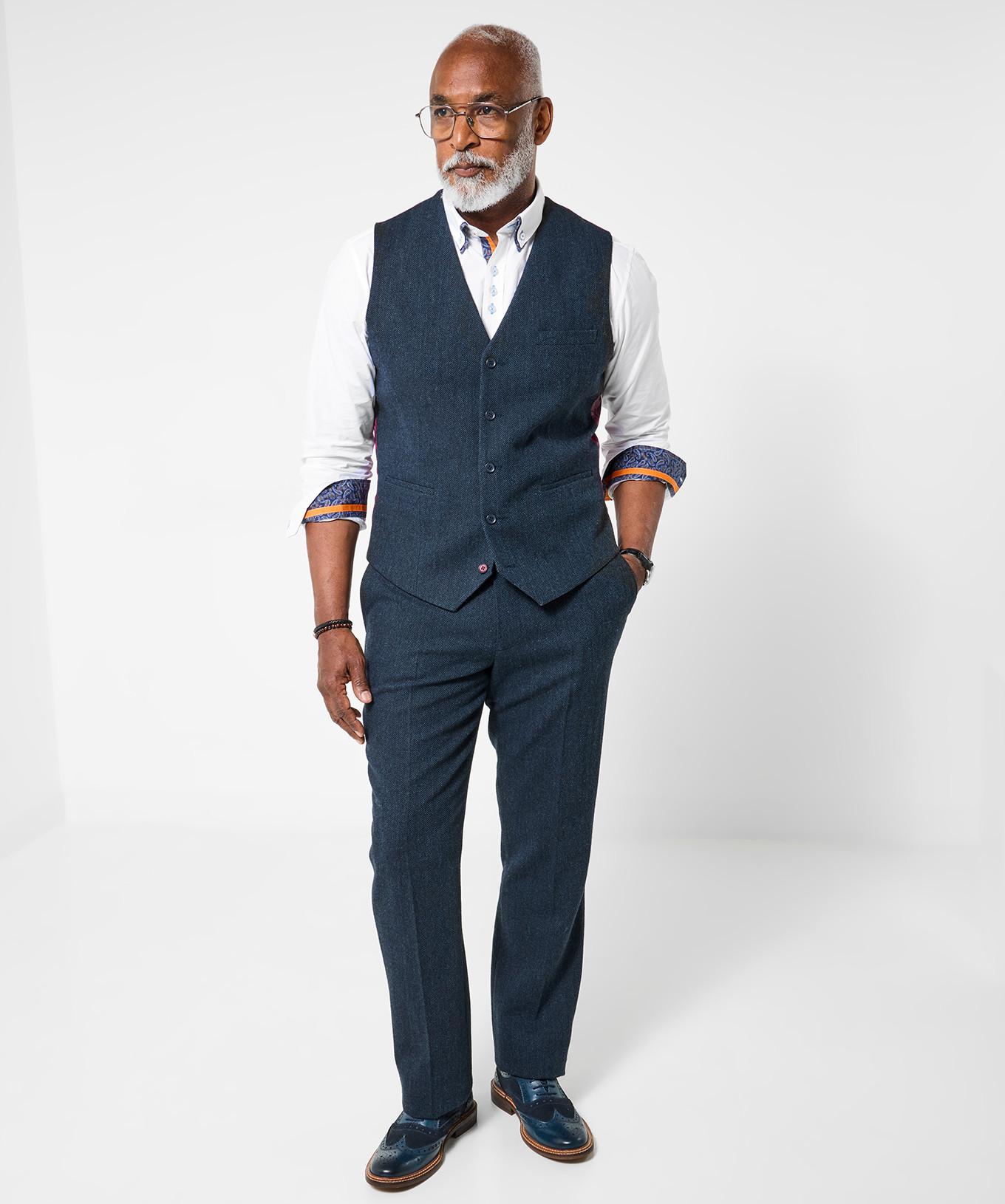 Joe Browns Pantaloni Tessuto Herringbone Blu Marino  