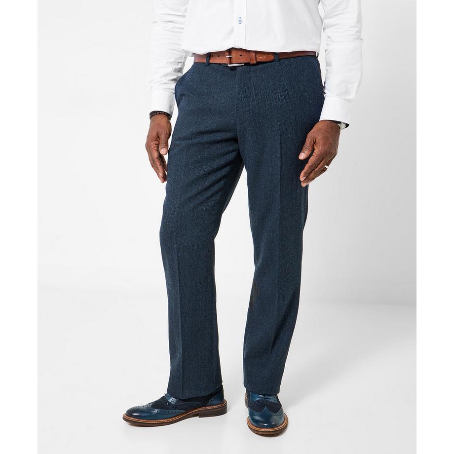 Marineblaue Herringbone-Stoffhose