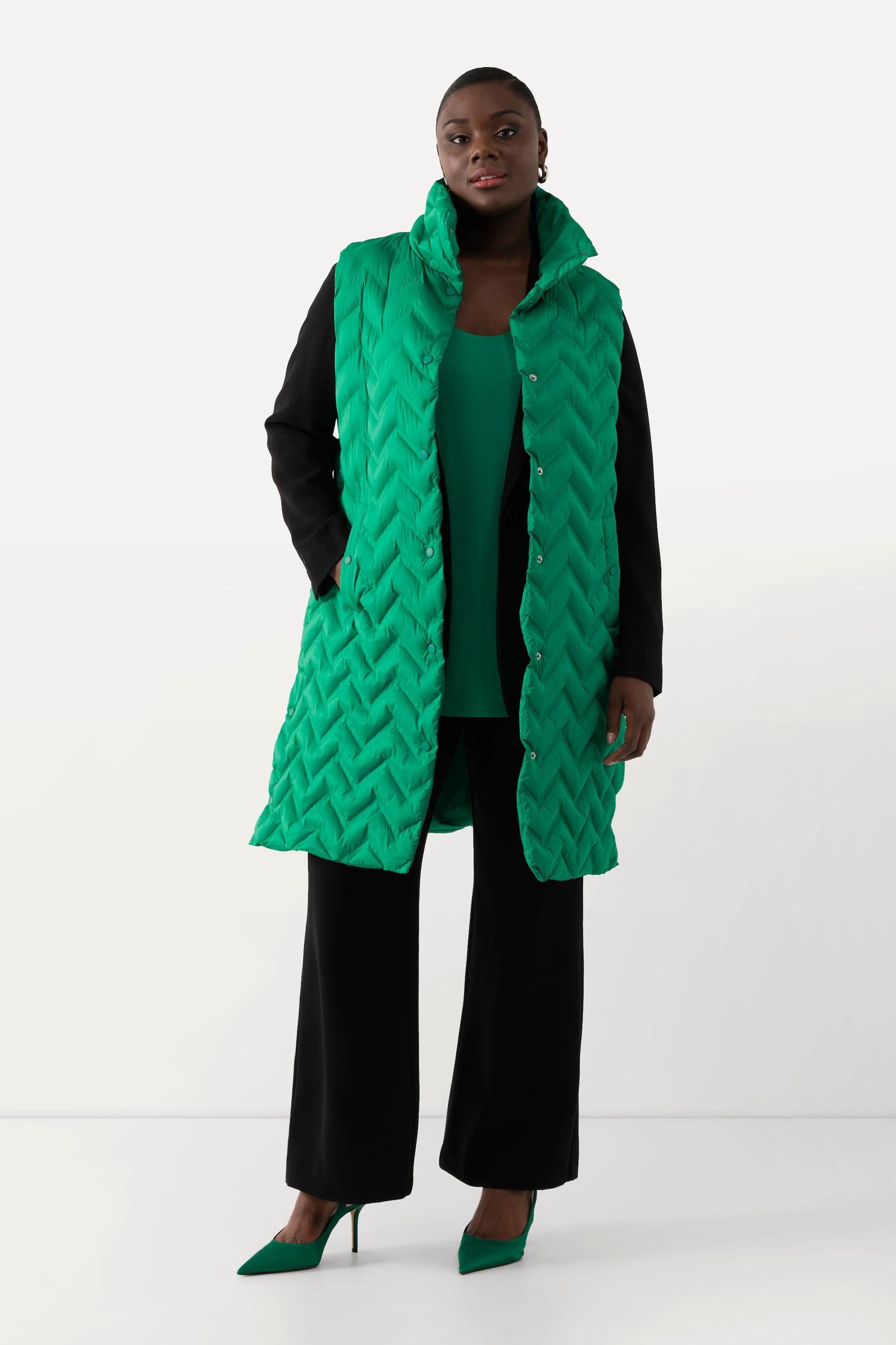 Ulla Popken Long Steppweste Stehkragen A-Linie ärmellos  