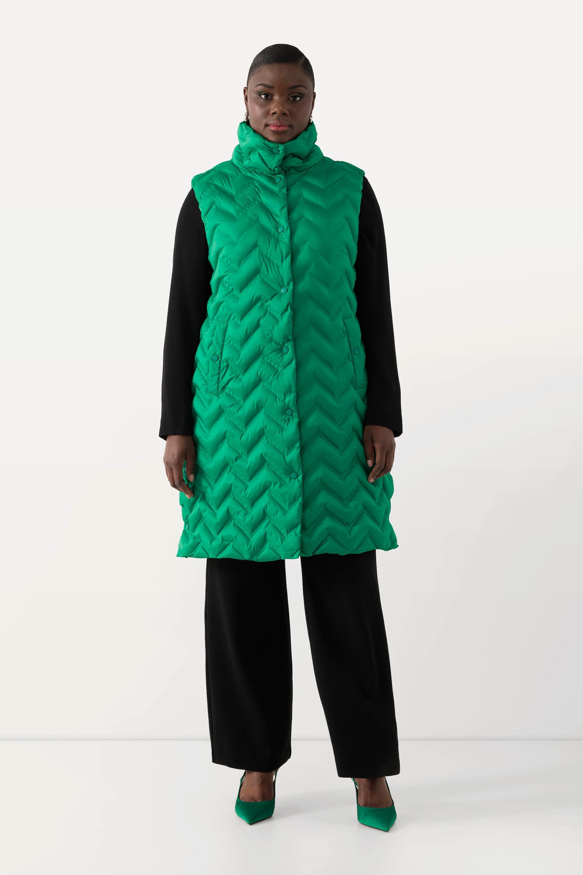 Ulla Popken Long Steppweste Stehkragen A-Linie ärmellos  