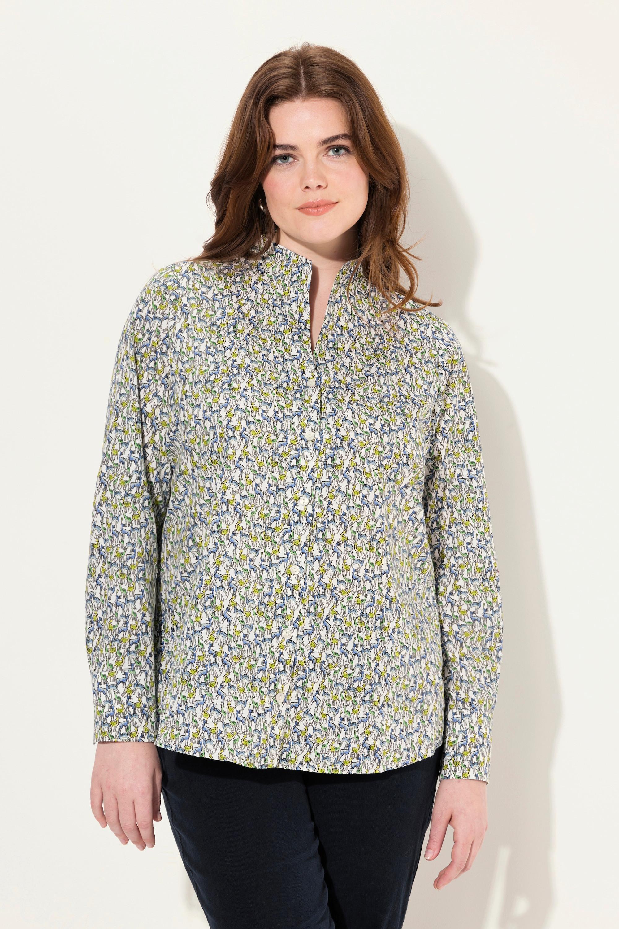 Ulla Popken  Blouse col calice, imprimé cerf, manches longues 