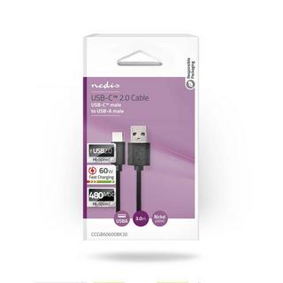 Nedis  Cavo USB | USB 2.0 | USB-C™ Maschio | USB-A Maschio | 60 W | 480 Mbps | Nichelato | 3,00 m | Rotondo | PVC | Nero | Scatola 