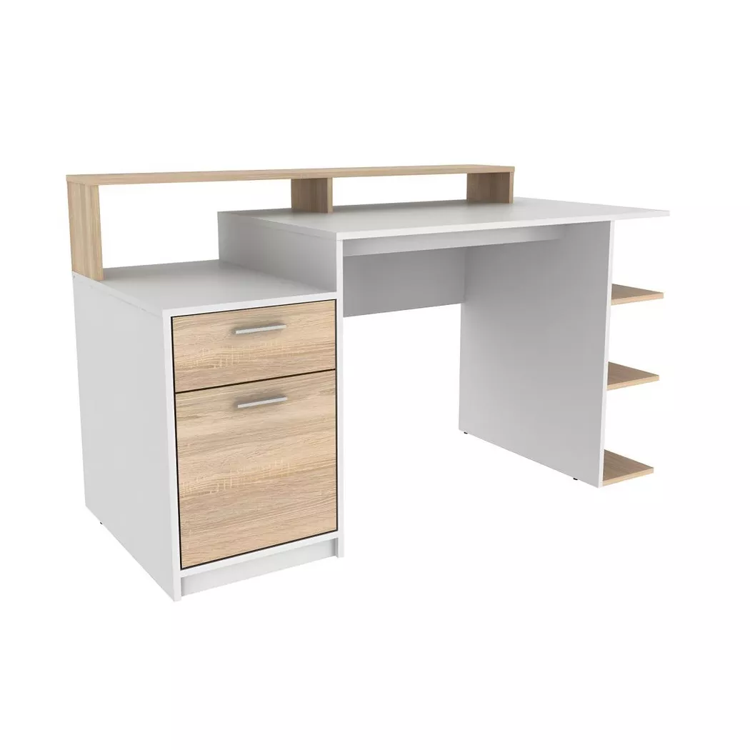 Vente-unique - Bureau avec rangements zacharie - Blanc et chêne