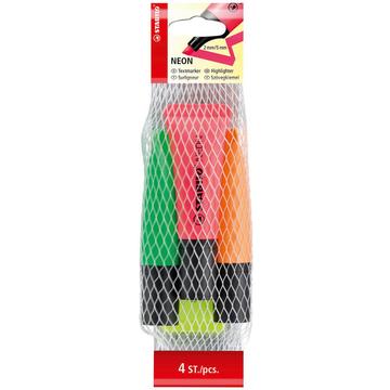 STABILO Neon evidenziatore 4 pz Punta smussata Verde, Arancione, Rosa, Giallo