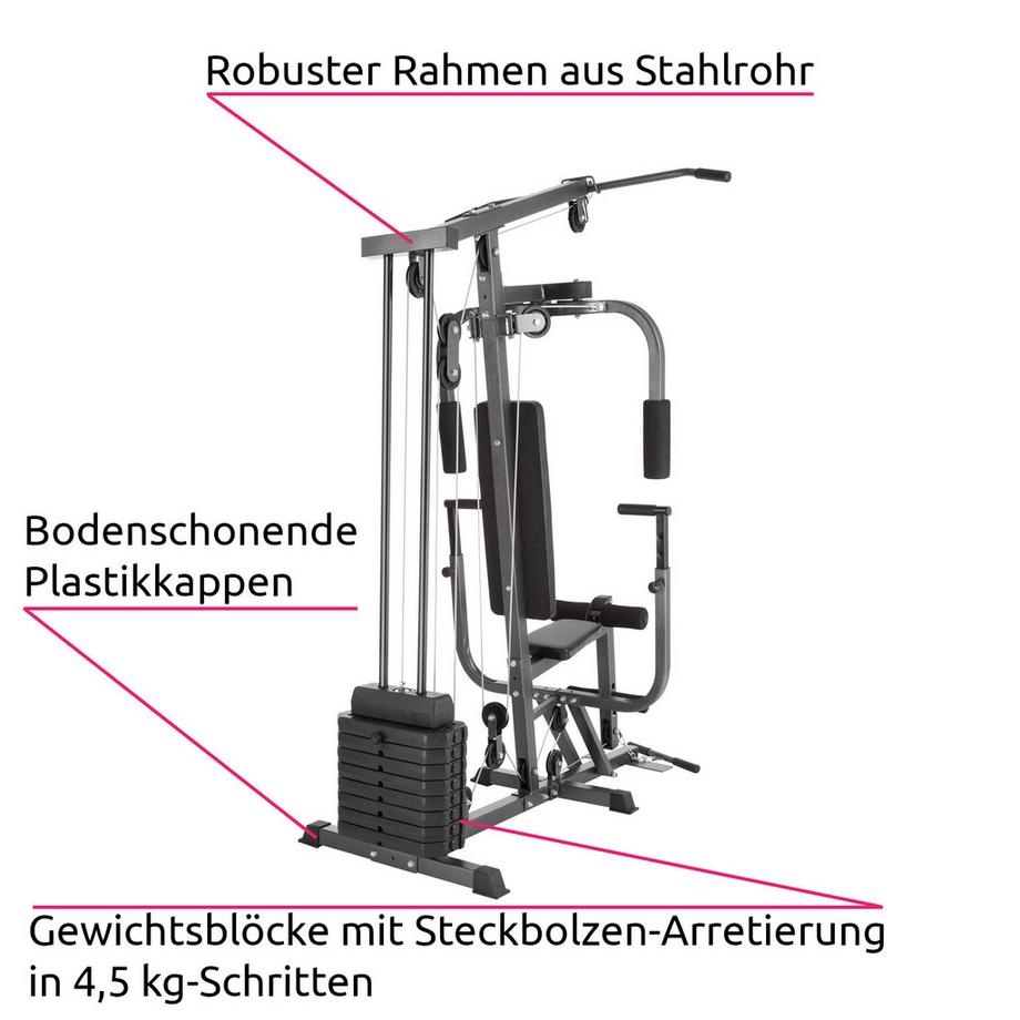 Tectake  Stazione fitness multifunzione  Hulk  con butterfly, leg extension e modulo butterfly regolabile in altezza 