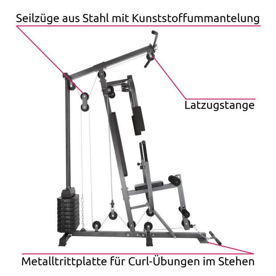 Tectake  Stazione fitness multifunzione  Hulk  con butterfly, leg extension e modulo butterfly regolabile in altezza 