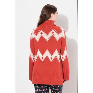 Ulla Popken  Pull à col roulé et manches longues, en coton bio, motif Fair Isle 