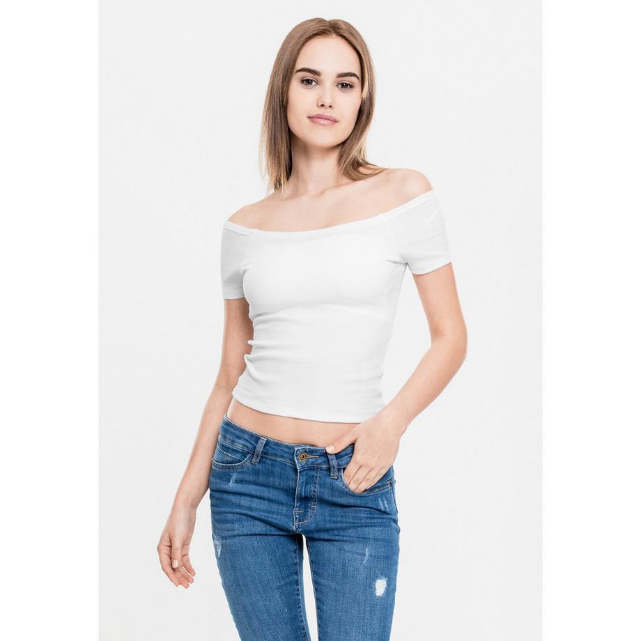URBAN CLASSICS Geripptes Crop Top mit asymmetrischem Ausschnitt  