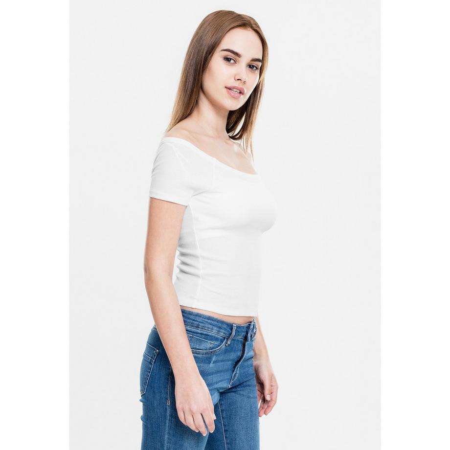 URBAN CLASSICS Geripptes Crop Top mit asymmetrischem Ausschnitt  