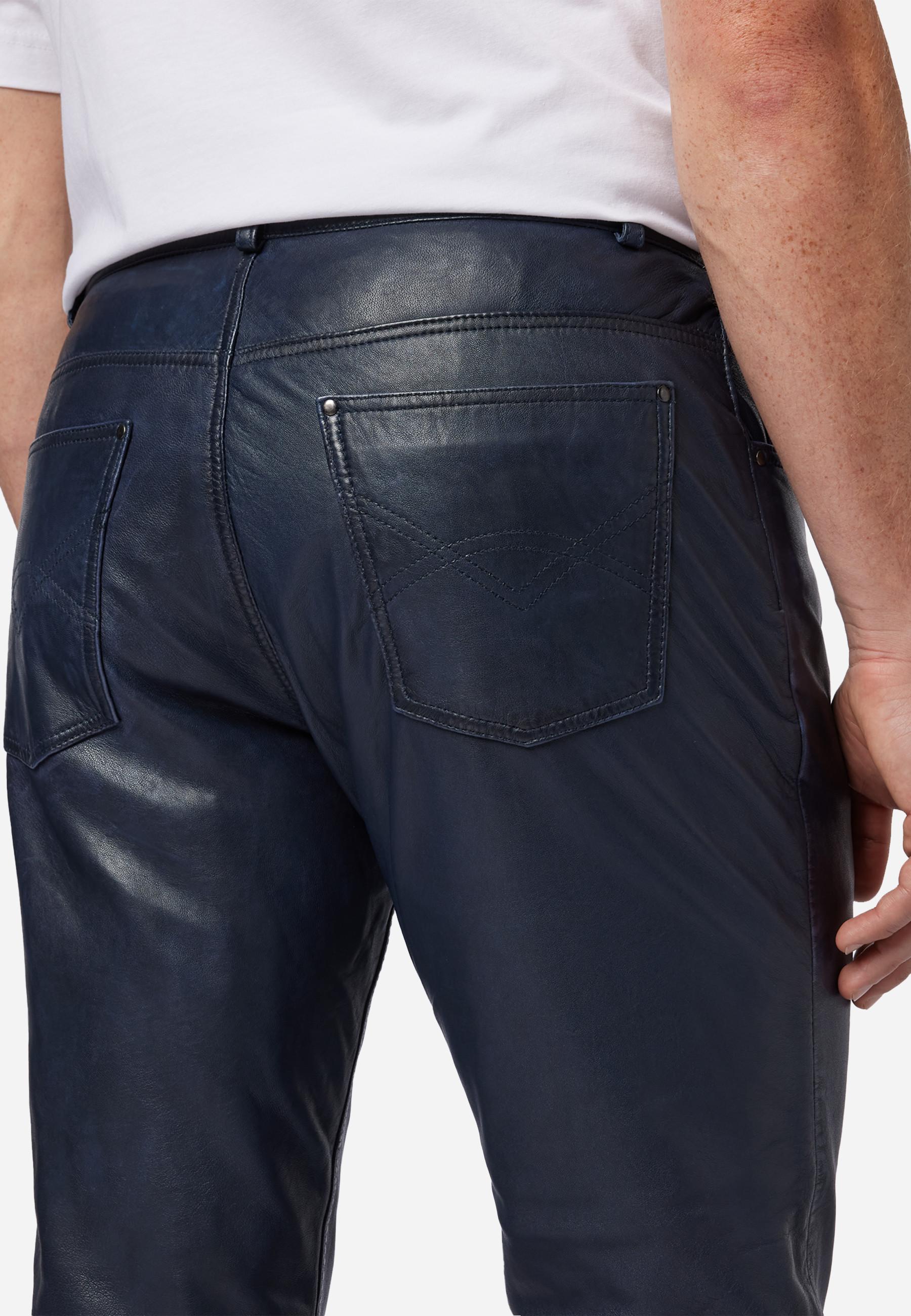 RICANO  Pantalon en cuir pour homme, Trant Pant, jeans en cuir à cinq poches en cuir d'agneau lavé. 