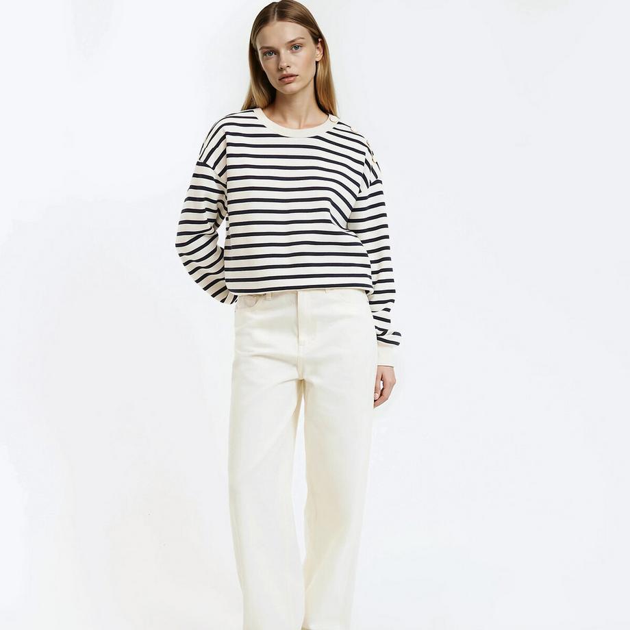 La Redoute Collections Felpa a righe girocollo con abbottonatura sulla spalla  