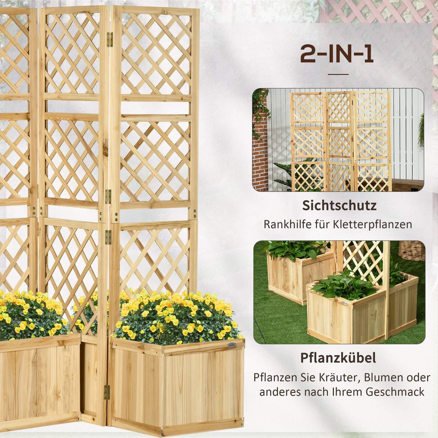 Northio Jardinière Surélevée Avec Treillis Pliable, Bac À Plantes Avec Brise-Vue, Séparateur De Pièce 133 X 165 Cm Avec 4 Bacs À Fleurs, Séparateur De Pièce Pour Balcon  