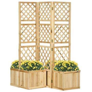 Jardinière Surélevée Avec Treillis Pliable, Bac À Plantes Avec Brise-Vue, Séparateur De Pièce 133 X 165 Cm Avec 4 Bacs À Fleurs, Séparateur De Pièce Pour Balcon