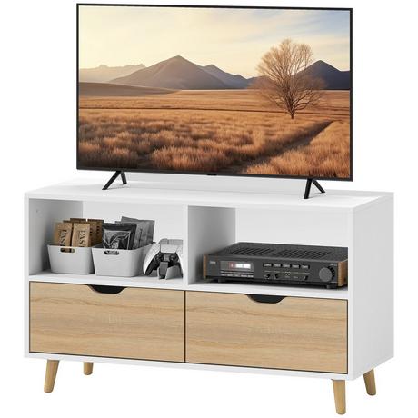 Northio Meuble TV lowboard avec 2 étagères, tiroir, table TV de 99 cm de long pour télévision, meuble TV pour salon, blanc  