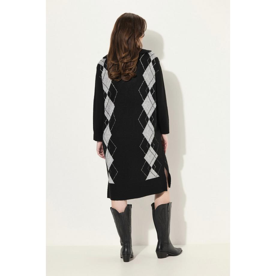 Ulla Popken Strickkleid Argyle-Muster Troyerkragen Langarm  
