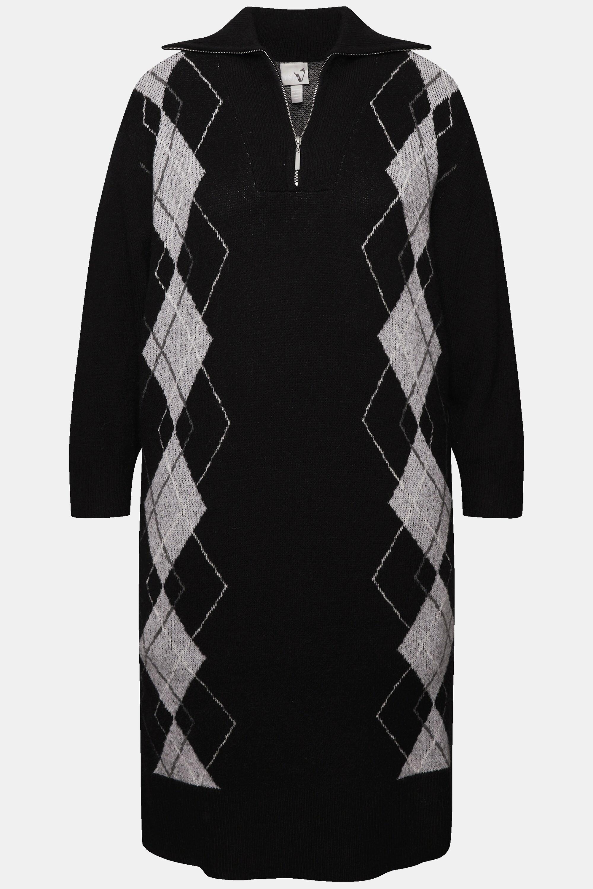 Ulla Popken Robe en maille Motif Argyle Col Camionneur Manches Longues  