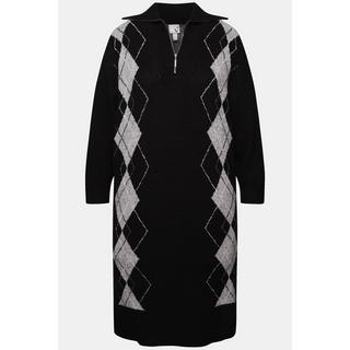 Ulla Popken  Robe en maille, col camionneur et manches longues. Motif argyle. 