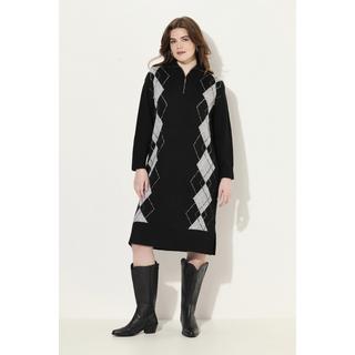 Ulla Popken  Robe en maille, col camionneur et manches longues. Motif argyle. 