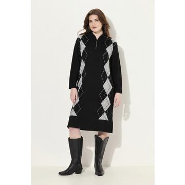 Robe en maille, col camionneur et manches longues. Motif argyle.