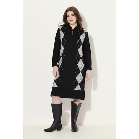 Ulla Popken  Robe en maille, col camionneur et manches longues. Motif argyle. 