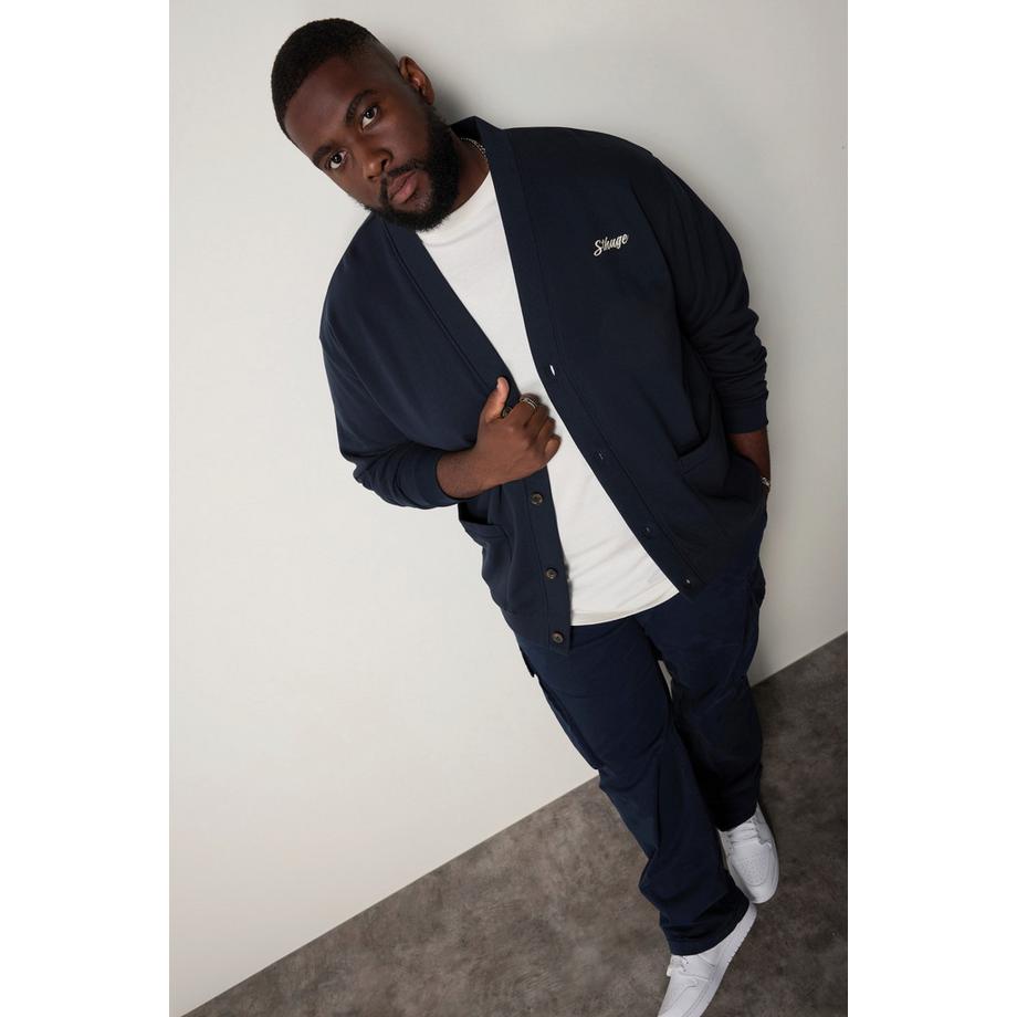 Sthuge Sweatjacke V-Ausschnitt Brust-Stickerei  