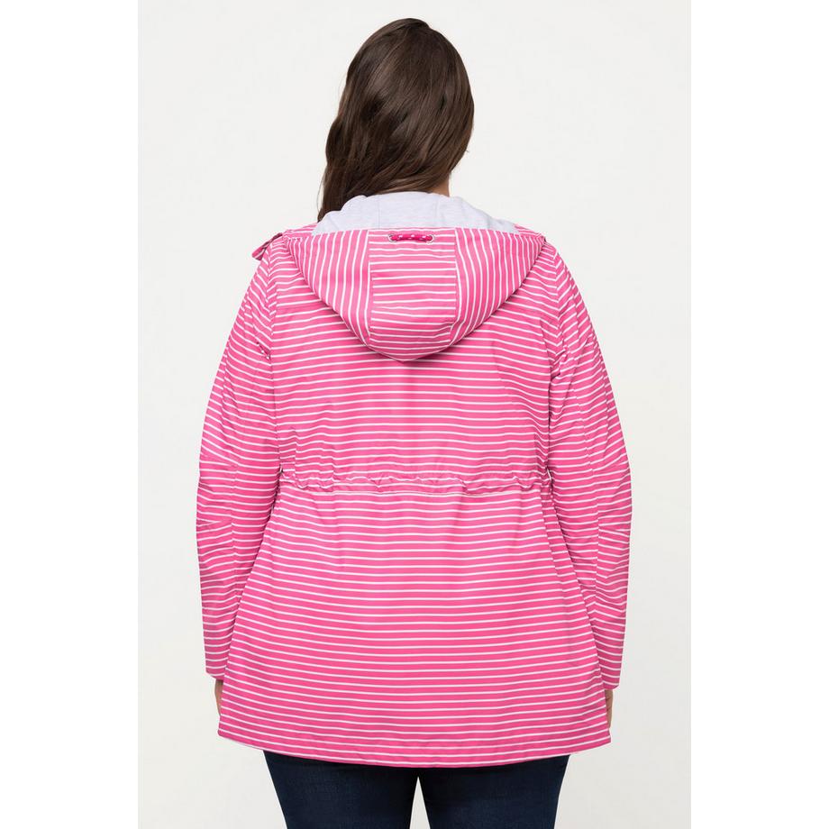 Ulla Popken HYPRAR Gestreifte Wasserdichte Funktionsjacke mit Kapuze  