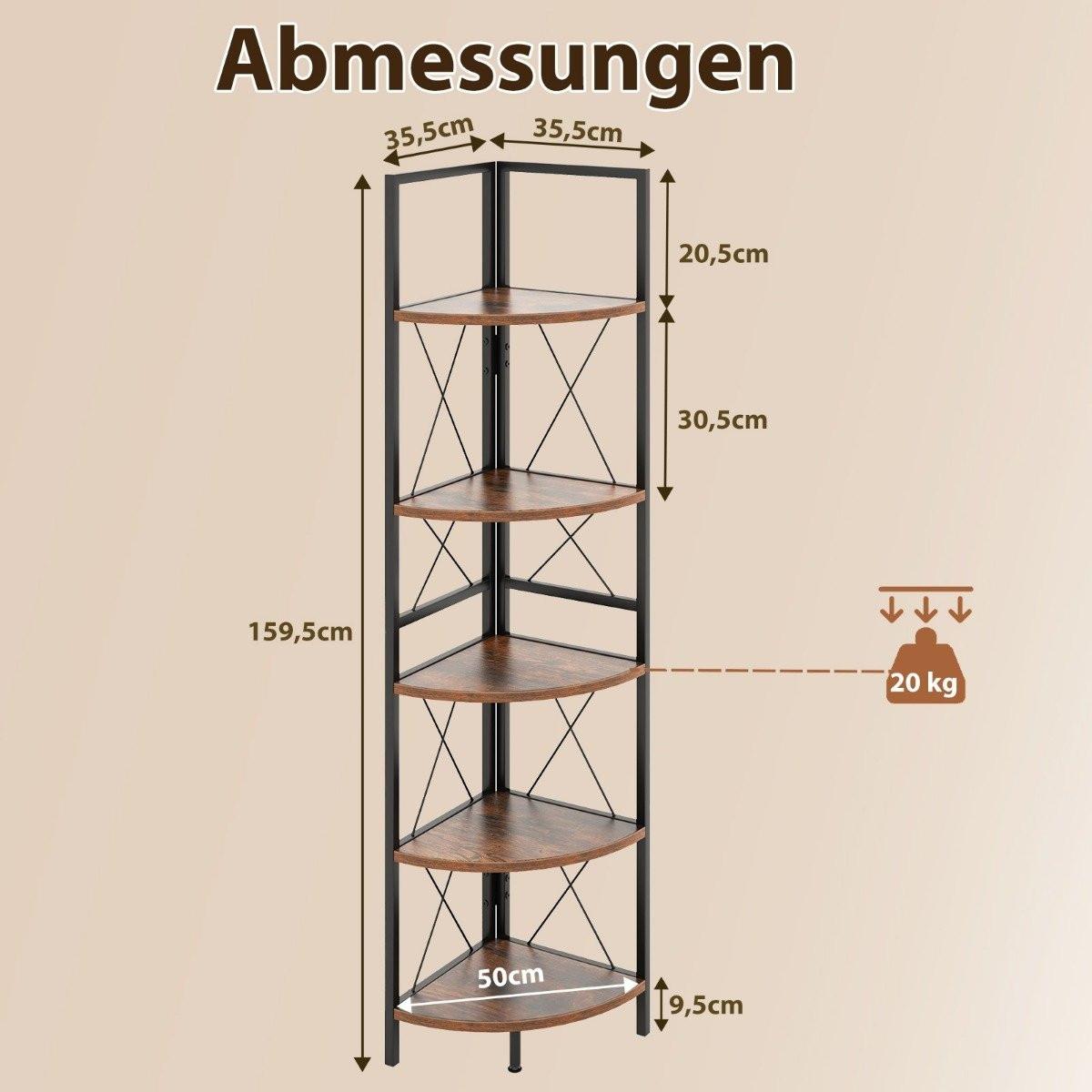Northix Mensola angolare a 5 livelli libreria alta 160 cm mensola da appoggio in legno con struttura in metallo vintage  