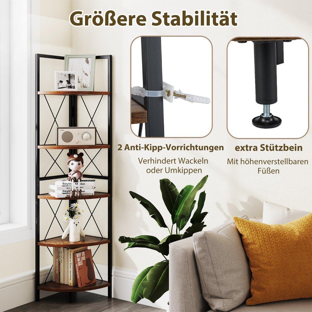 Northix Mensola angolare a 5 livelli libreria alta 160 cm mensola da appoggio in legno con struttura in metallo vintage  