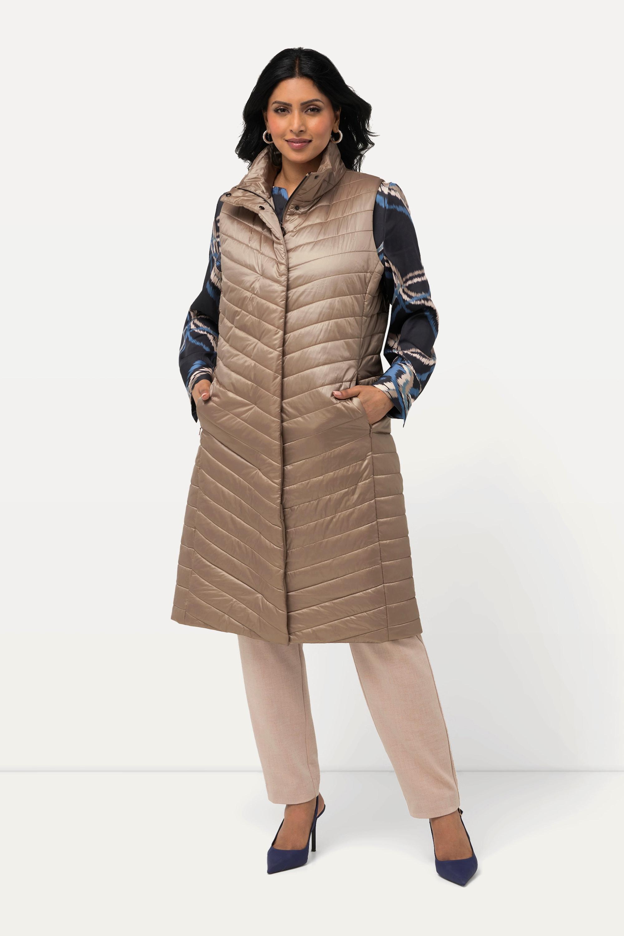 Ulla Popken Gilet trapuntato Collo alto Tasche con zip Bottoni automatici laterali  