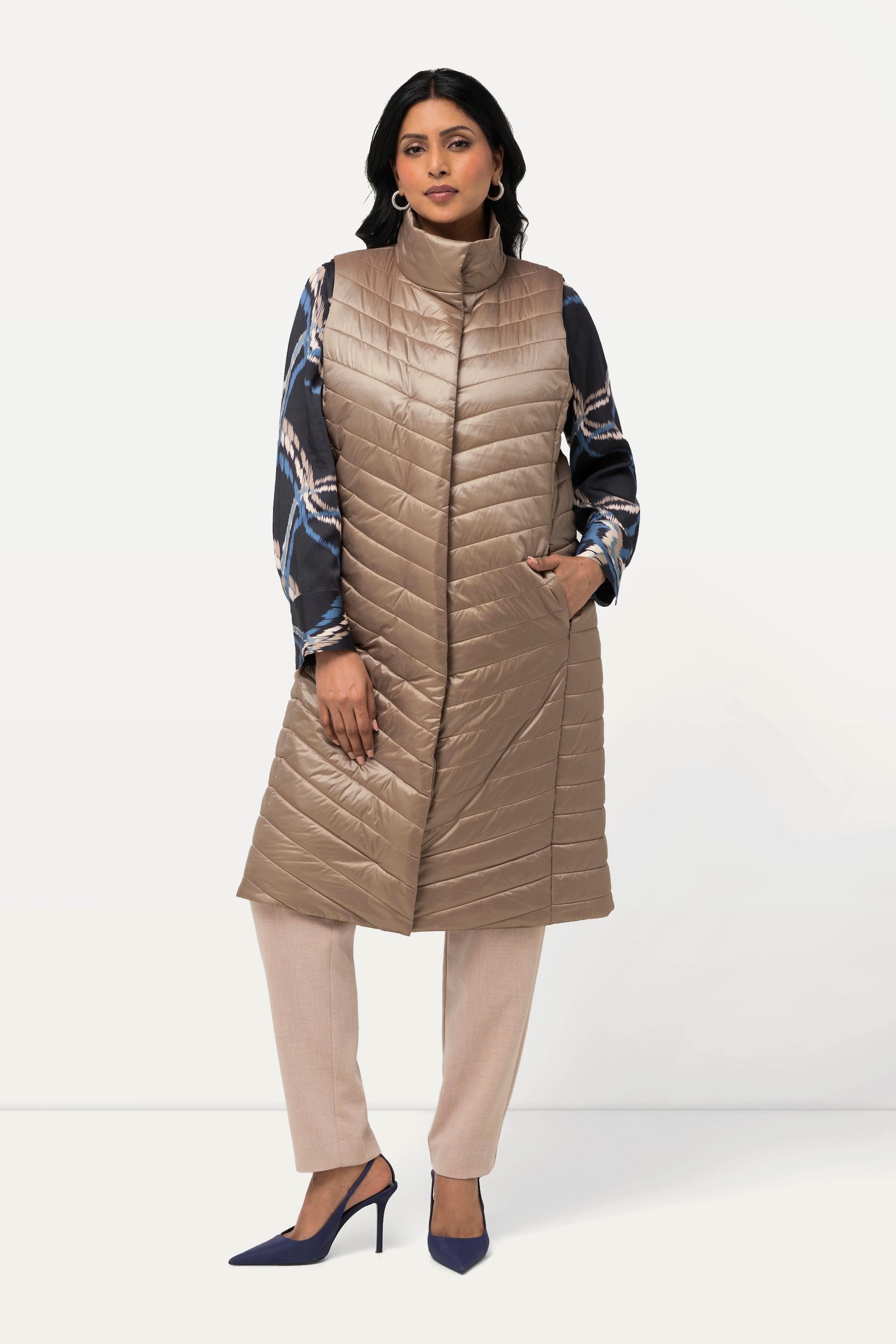 Ulla Popken Gilet trapuntato Collo alto Tasche con zip Bottoni automatici laterali  