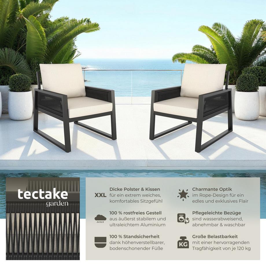 Tectake Set da giardino Captive Design a corda, con telaio in alluminio  